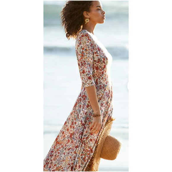 Peruvian Connection Tivoli Maxi Dress Lg Multicolor Floral Cotton Modal Modest - Picture 2 of 10